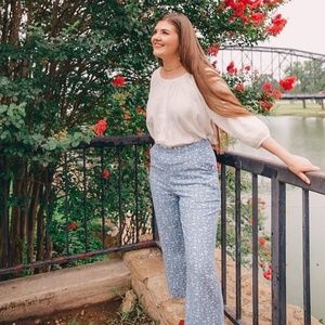 Lelis  Floral Faux Denim Cropped Pants